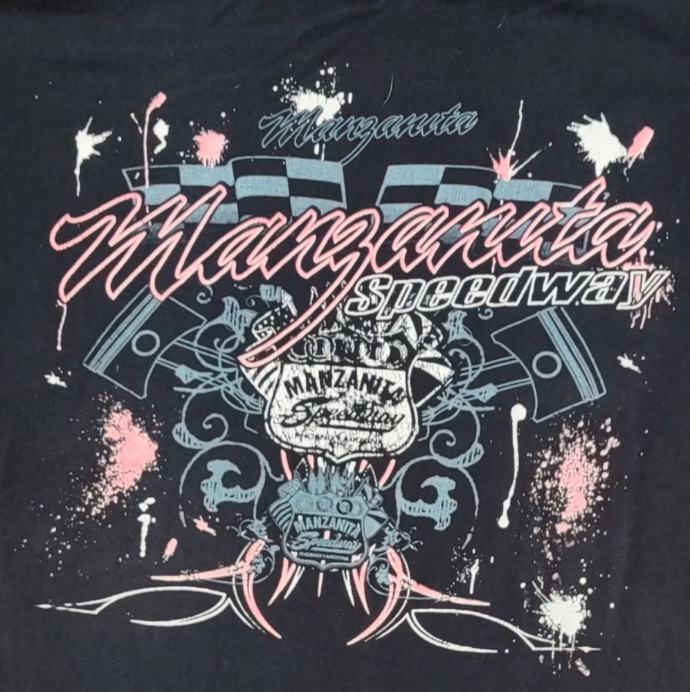 Vintage Black Manzanita Speedway Pink Grey White Thrashed Looking Graphic XL